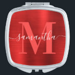 Miroir De Poche Monogramme de signature rouge métallique<br><div class="desc">Créez votre propre nom personnalisé et un miroir compact monogrammé pour une femme de ménage. L'art numérique en faux métal rouge sera imprimé comme une photo. Le monogramme contemporain rouge et blanc avec élégante conception de calligraphie de style signature peut être customisé.</div>