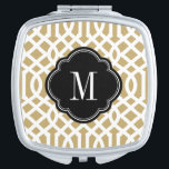 Miroir De Poche Monogramme de Trellis noir et or<br><div class="desc">Le élégant miroir compact de voyage moderne dispose d'un motif de treillis de preppy mignon. Personnalisez-le avec votre monogramme ou tout autre texte personnalisé dans un cadre chic en quadrfoil. Cliquez sur Customiser pour ajouter votre propre texte et vos propres images ou modifier les polices et les couleurs de texte...</div>
