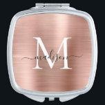Miroir De Poche Monogramme métal brossé Rose moderne or Script<br><div class="desc">Élégant Rose or brossé Monogramme métal  miroir compact</div>