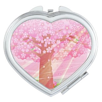 miroir de poche motif arbre rose
