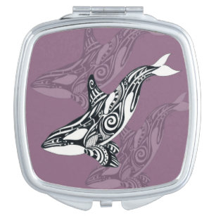 Miroir De Poche Orca Killer Whale mauve Purple Tlingit Tribal Encr