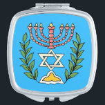 Miroir De Poche Persian Magen David Menorah<br><div class="desc">Cette image a été adaptée à partir d'un carrelage juif perse antique et présente une menorah avec un Magen David (Étoile de David) encadré de branches d'olivier. Les imperfections de l'image originale peinte à la main ont été conservées.</div>