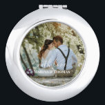 Miroir De Poche Photo Mariage Personnalisée Avec Calligraphie Mode<br><div class="desc">Le design a un cadre rectangulaire blanc sur le bas et des textes de calligraphie moderne qui peuvent être customisés à votre préférence. Remplacez l'image au centre par votre propre photo mariage. Il fera un joli cadeau de mariage fait sur mesure pour vos invités ou pour votre propre souvenir.</div>