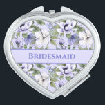 Miroir De Poche Romantic Periwinkkt Florals Lavender Bridesmaid<br><div class="desc">Ce magnifique cadeau de mariage de femme d'honneur présente un floral périwinkle romantique et des plantes vertes motif sur lavande arrière - plan. Calligraphie de script violet foncé et typographie de police serif pour vos détails d'événement niché sur un étiquette de lavande encadré comme un rectangle pour la lisibilité. Ce...</div>