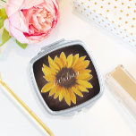 Miroir De Poche Tournesol sur bois foncé rustique Nom personnalisé<br><div class="desc">Ce design rustique présente une belle aquarelle peinte en forme de tournesol. Cliquez sur le bouton personnaliser pour plus de flexibilité avec déplacement/mise à l'échelle des images et modification du texte ! Des variantes de ce design, des couleurs supplémentaires, ainsi que des produits de coordination sont disponibles dans notre boutique,...</div>
