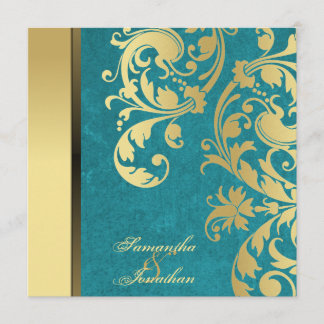 Miroitement turquoise d'or de faire-part de