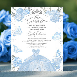 Mis quince Budget Invitation Espagnol Dusty Blue