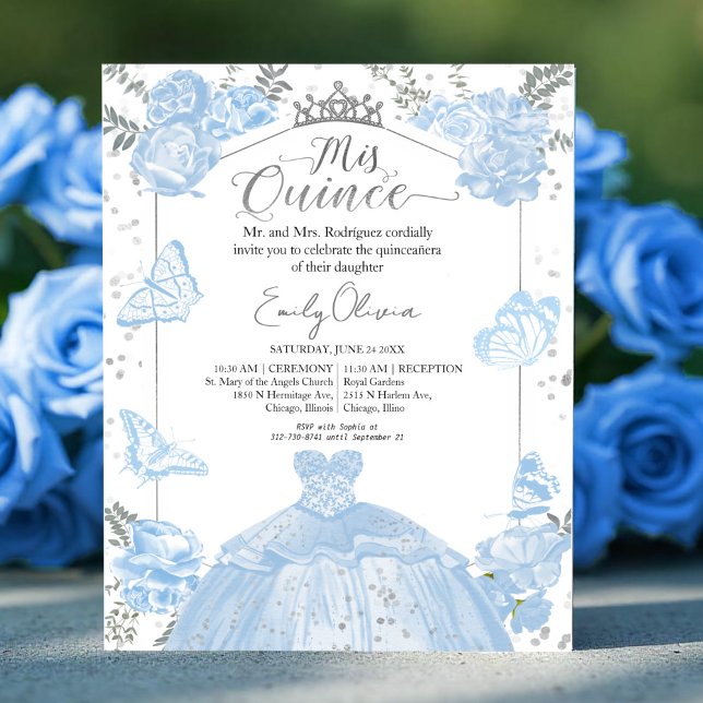 Mis Quince Budget Invitation Robe Bleue Dusty (Créateur téléchargé)