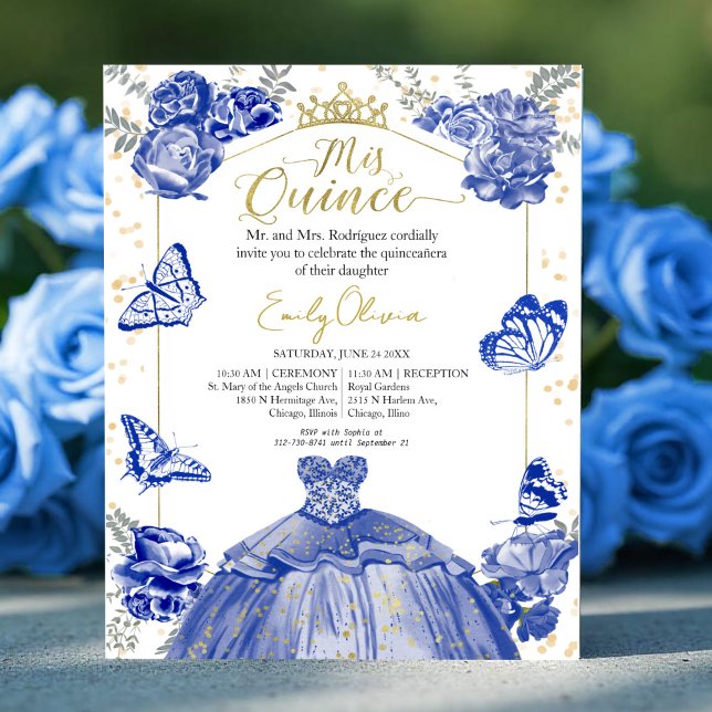 Mis Quince Budget Invitation Robe Bleue Royale (Créateur téléchargé)