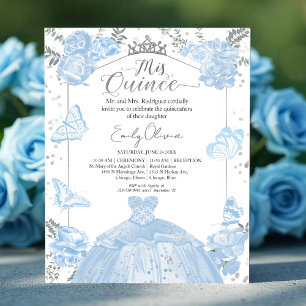 Mis Quince Invitation Budget Bilingue Dusty Blue