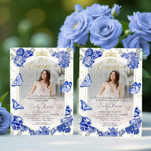 Mis Quince Invitation photo Bilingue Royal Blue