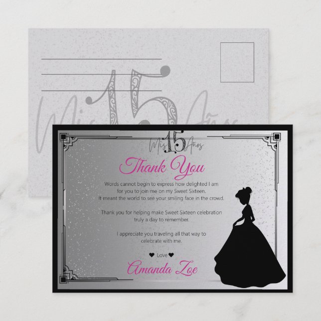 Mis Quince Merci Note Noir et Blanc (Devant / Derrière)