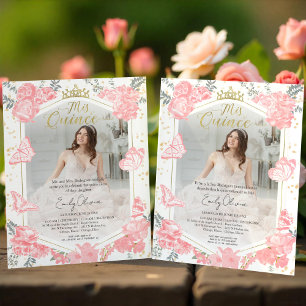 Mis Quince Photo Budget Invitation Bilingue Rose
