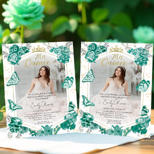 Mis Quince Photo Budget Invitation Bilingue Vert
