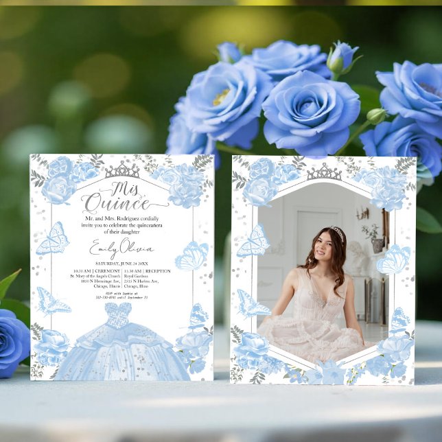 Mis Quince Photo Budget Invitation Dusty Blue (Créateur téléchargé)