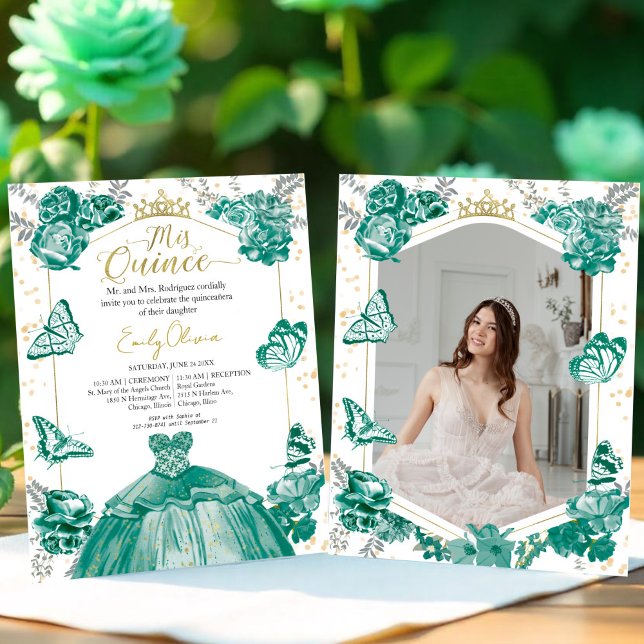 Mis Quince Photo Budget Invitation Emerald Green (Créateur téléchargé)