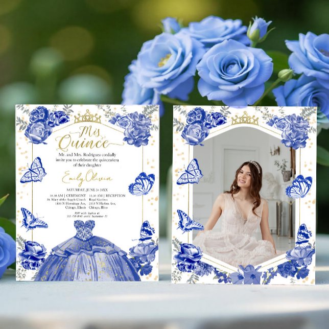 Mis Quince Photo Budget Invitation Royal Blue (Créateur téléchargé)