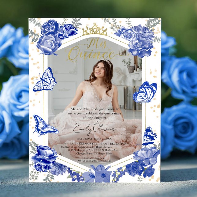 Mis Quince Photo Budget Invitation Royal Blue (Créateur téléchargé)