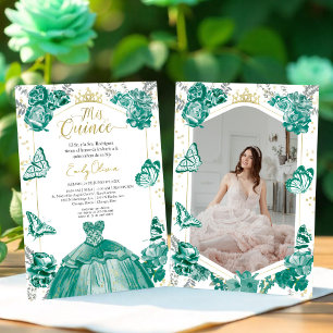 Mis Quince Photo Invitation Espagnol Emerald Green