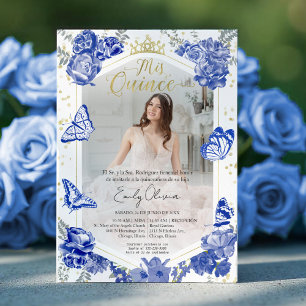 Mis Quince Photo Invitation Espagnol Royal Blue