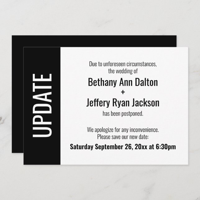 Mise à jour en gras du Faire-part Mariage reporté (Devant / Derrière)