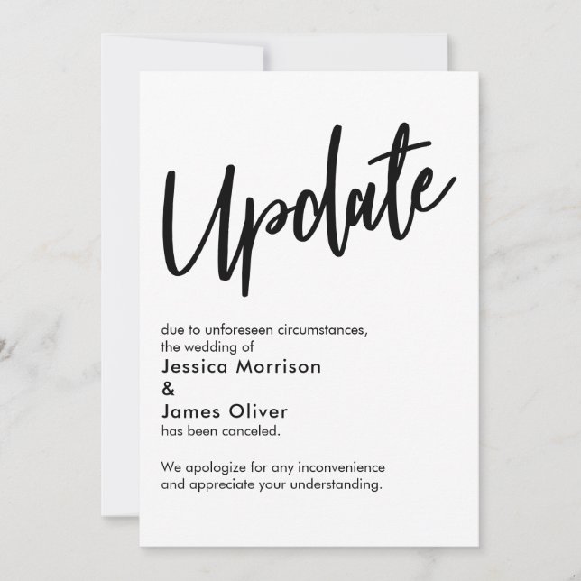 Mise à jour en noir blanc Annulé Faire-part Mariag (Devant)