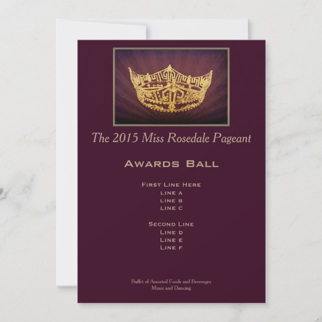 Miss America Gold Crown Awards Ball Card (Devant)