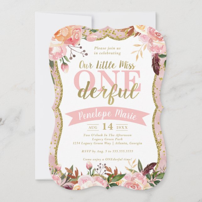 Miss ONEderful Birthday Party Invitation (Devant)