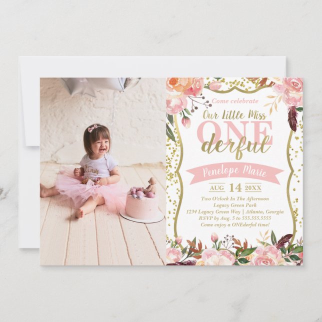 Miss ONEderful Birthday Party Invitation (Devant)