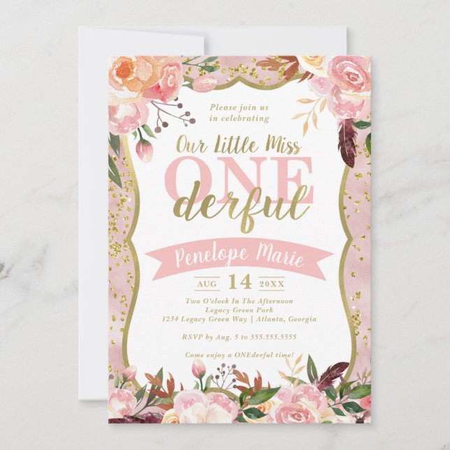 Miss ONEderful Birthday Party Invitation (Devant)