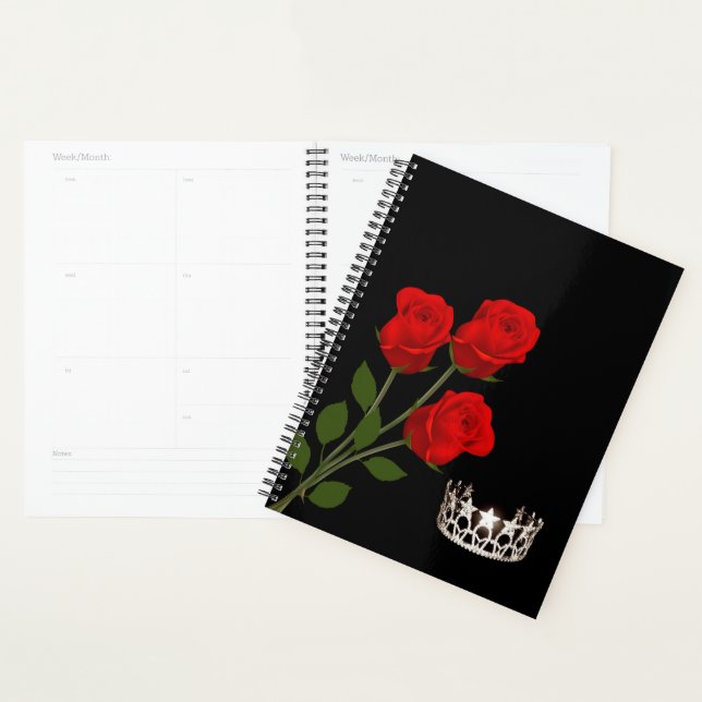 Miss USA style Pageant Crown & Red Roses Planner (Devant avec enveloppe)