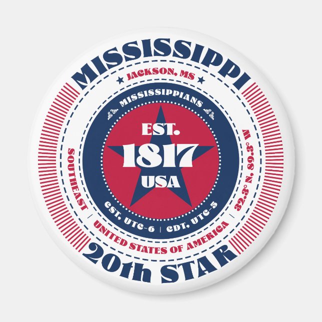Mississippi Circle Typographie Souvenir Magnet (Devant)