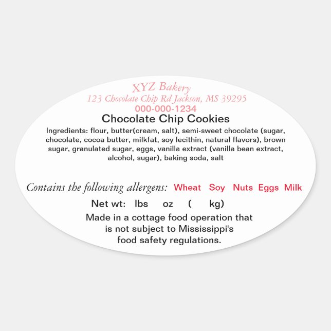 MISSISSIPPI Étiquette de la loi sur l'alimentation (Devant)