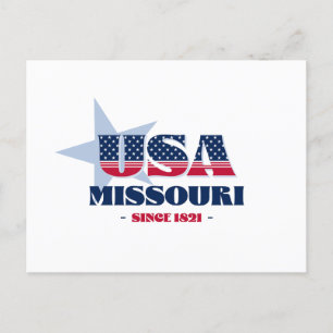 Missouri en carte postale rouge, blanche et bleue