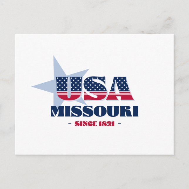 Missouri en carte postale rouge, blanche et bleue (Devant)