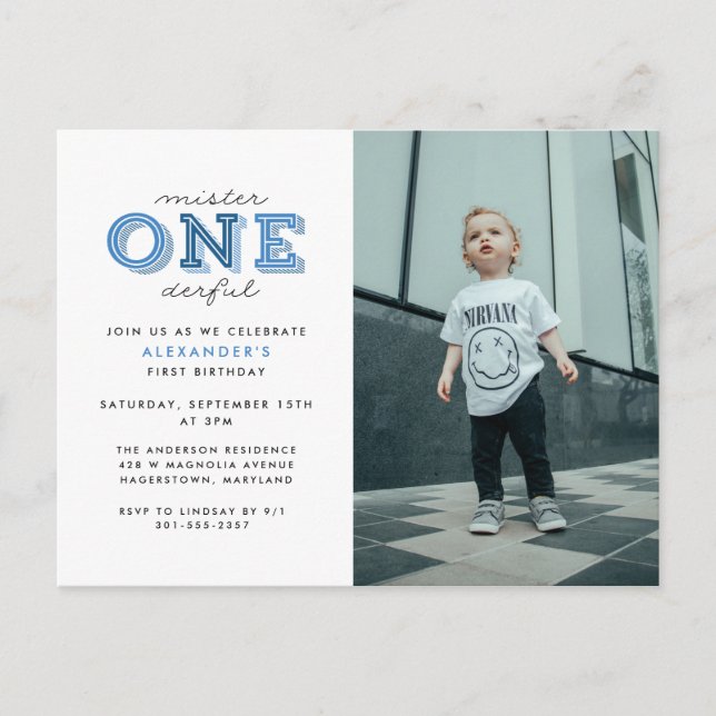 Mister Onederful 1er Anniversaire Photo Invitation (Devant)