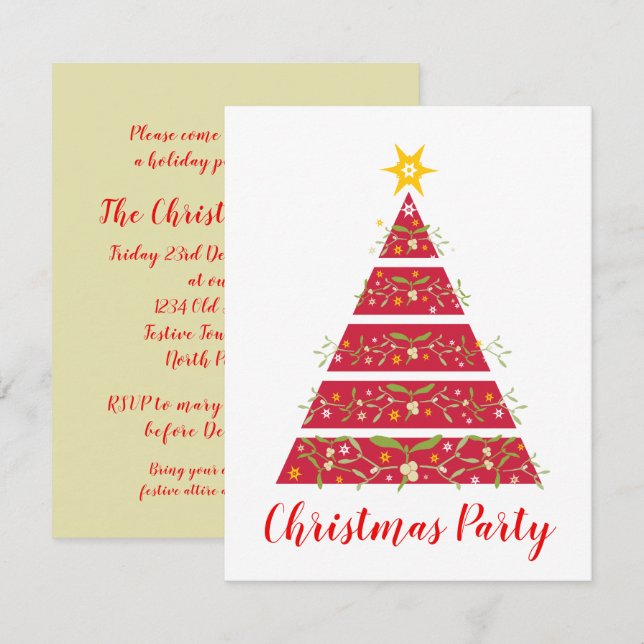 Mistletoe Noël arbre de fête invitation rouge (Devant / Derrière)
