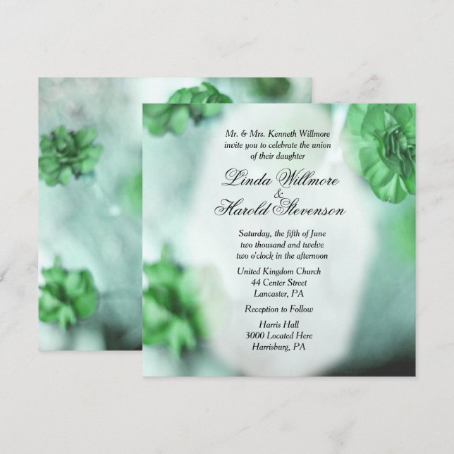 Misty Green Floral Wedding Invitations (Devant / Derrière)