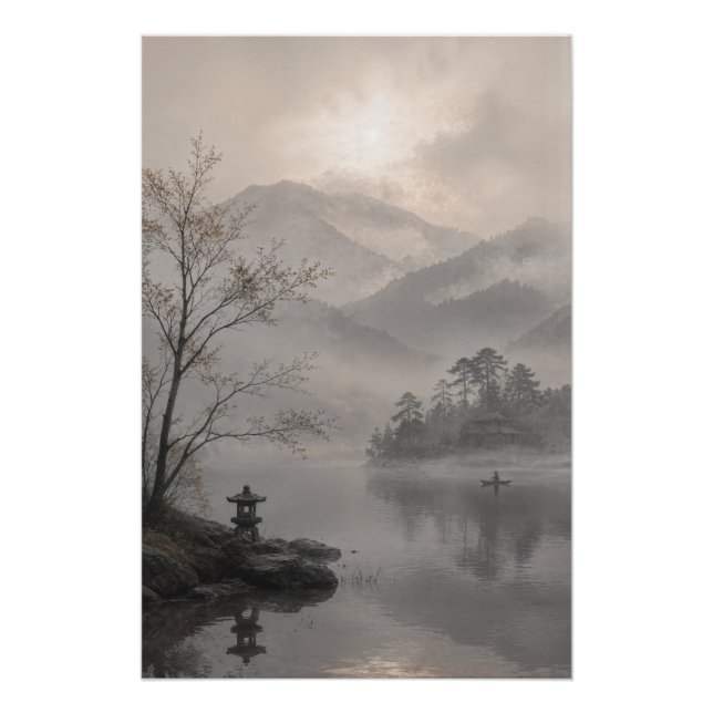 Misty Japanese Mountain Wall Art Poster (Devant)