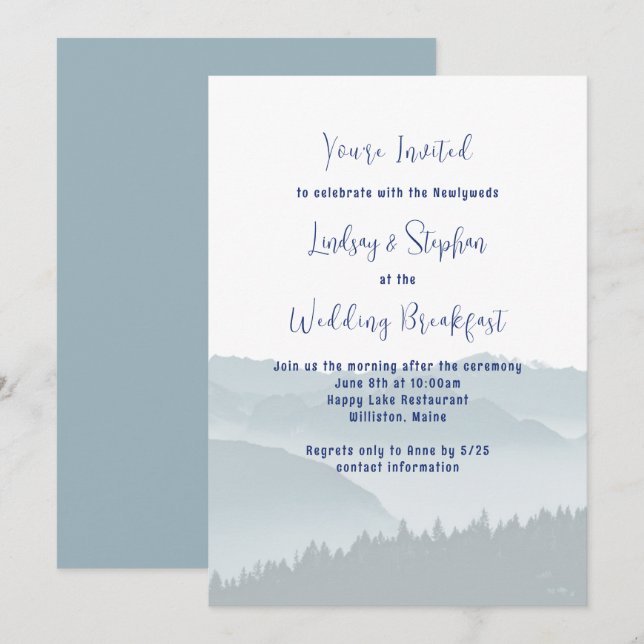 Misty Mountains Mariage Petit déjeuner Invitation (Devant / Derrière)