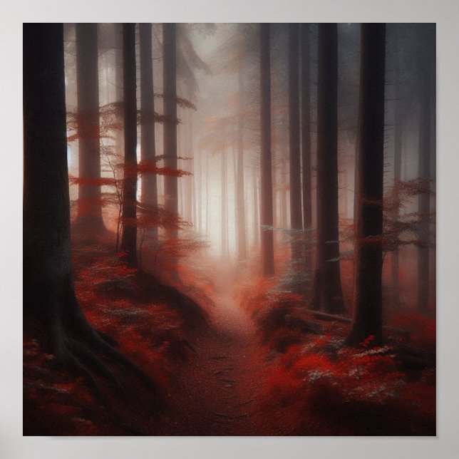 Misty Red Forest Trail of Silence – Autumn Poster  (Devant)