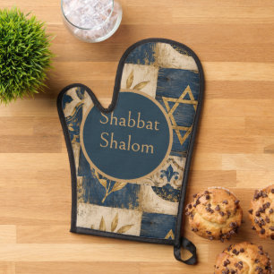 Mitaines de four Shabbat Shalom, bleu marine or Ju