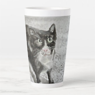 Mittens chat noir et blanc sur mug latte