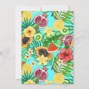Mix-fruit tropical, fleurs et feuilles en bleu