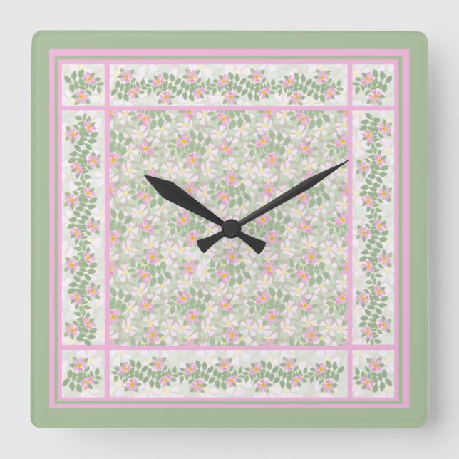 Mix'n'Match Rose Dogrose Motif Horloge murale (Recto)