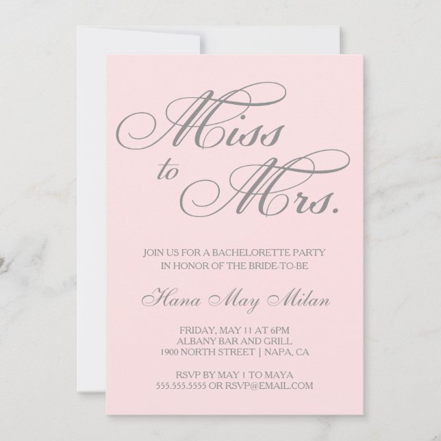 Mlle à Mme Bachelorette Invitation (Devant)