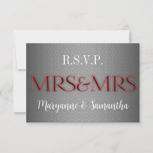 Mme & Mme Gay Lesbian Wedding RSVP en argent (Devant)