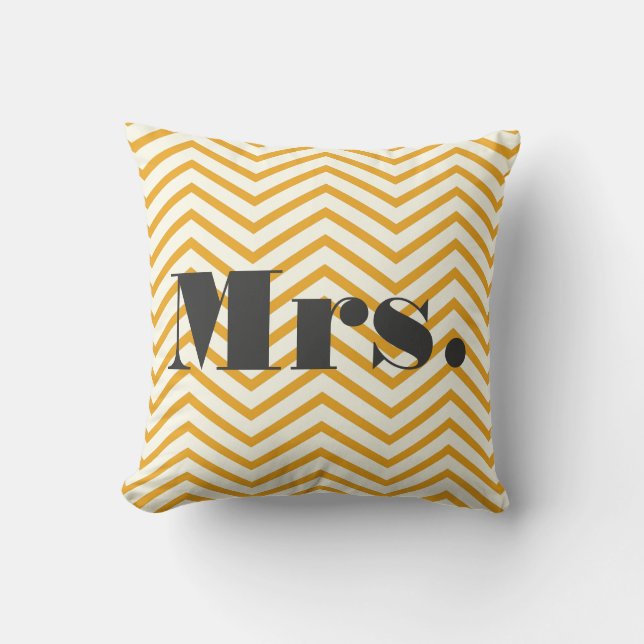 Mme Mustard Yellow Ivory et Grey Zig Zag Coussin (Recto)