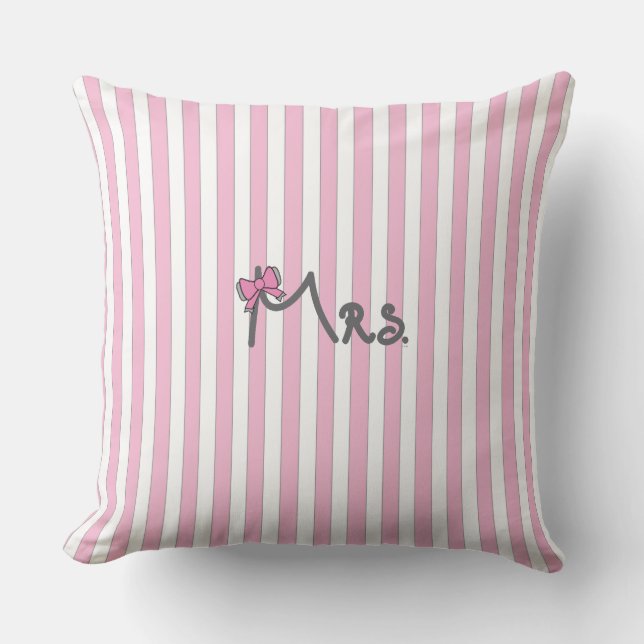 Mme - rayures roses Oreiller avec nœud rose (Recto)