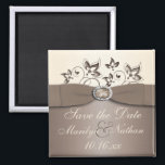 Mocha and Ivory Floral Wedding Favor Magnet<br><div class="desc">This mocha brown and ivory floral save the date magnet has a PRINTED ribbon and a PRINTED jewel brooch on it that matches the wedding invitations and other items shown below. You can also customize it to say "Thank You" and use it as a wedding favor for your guests. If...</div>